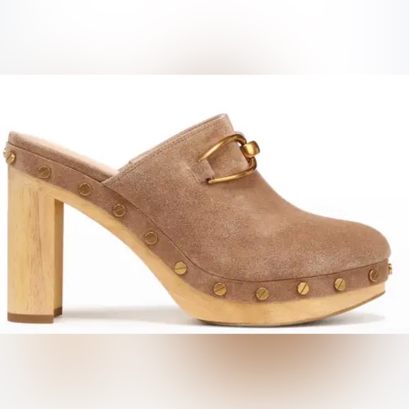 Veronica Beard Shoes - EUC Veronica Beard Giles suede studded platform clogs, color: latte, size 8